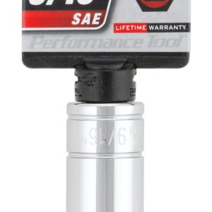 Performance Tool Socket, 3/8 Inch Drive, 9/16 Inch, Standard, Deep Socket, 6 Point, Polished Nickel Chrome Plated, Vanadium Alloy Steel – W38318