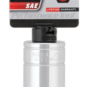 Performance Tool Socket, 3/8 Inch Drive, 3/4 Inch, Standard, Deep Socket, 6 Point, Polished Nickel Chrome Plated, Vanadium Alloy Steel – W38324