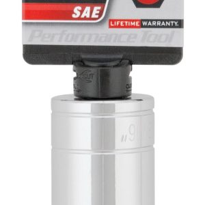 Performance Tool Socket, 3/8 Inch Drive, 13/16 Inch, Standard, Deep Socket, 6 Point, Polished Nickel Chrome Plated, Vanadium Alloy Steel – W38326