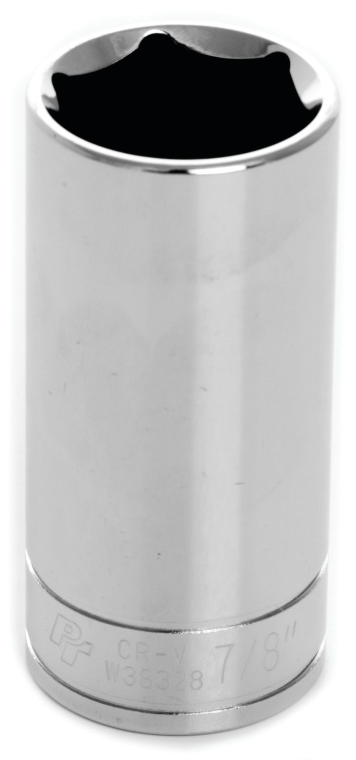 Performance Tool Socket, 3/8 Inch Drive, 7/8 Inch, Standard, Deep Socket, 6 Point, Polished Nickel Chrome Plated, Vanadium Alloy Steel – W38328