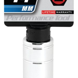 Performance Tool Socket, 3/8 Inch Drive, 14 Millimeter, Metric, Deep Socket, 6 Point, Polished Nickel Chrome Plated, Vanadium Alloy Steel – W38414