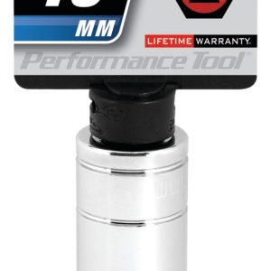 Performance Tool Socket, 3/8 Inch Drive, 15 Millimeter, Metric, Deep Socket, 6 Point, Polished Nickel Chrome Plated, Vanadium Alloy Steel – W38415
