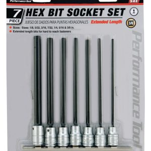 Performance Tool Socket Set, 3/8 Inch Drive, Standard, Hex Bit Socket, Chrome Vanadium Steel – W38750