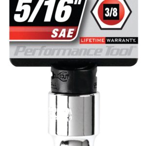 Performance Tool Socket, 3/8 Inch Drive, 5/16 Inch, Standard, Hex Bit Socket, Polished Nickel Chrome Plated, Vanadium Alloy Steel, Single – W38880