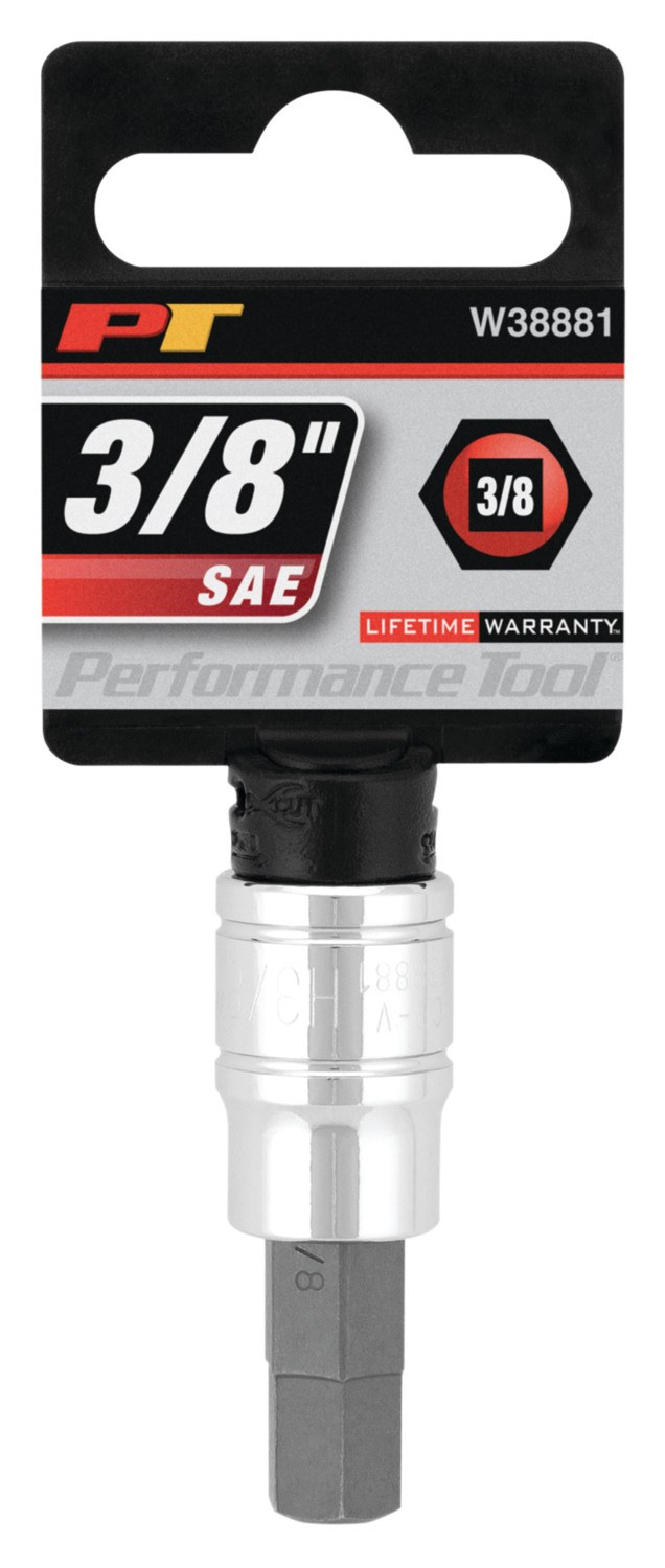 Performance Tool Socket, 3/8 Inch Drive, Standard, Hex Bit Socket, Polished Nickel Chrome Plated, Vanadium Alloy Steel, Single – W38881