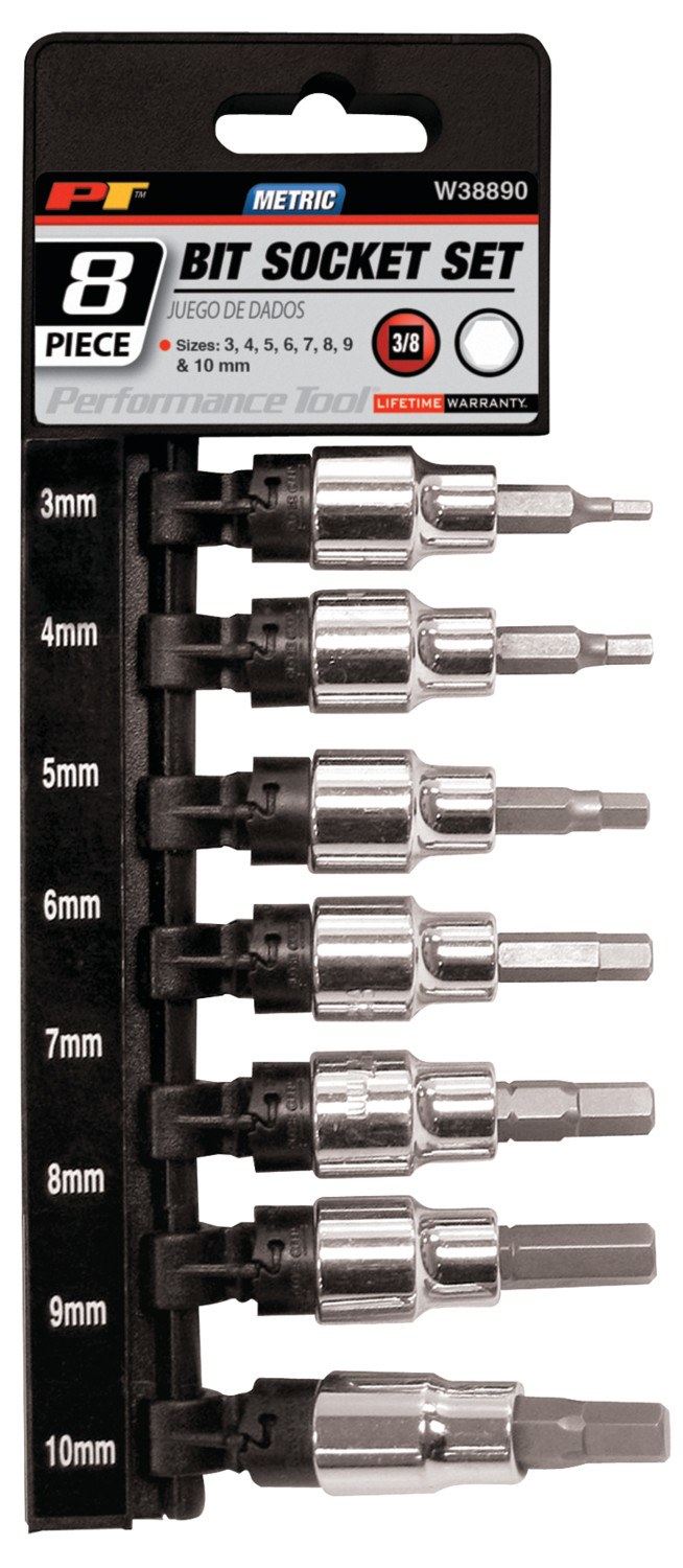 Performance Tool Socket Set, 3/8 Inch Drive, Metric, Hex Bit, With 3 Millimeter to 10 Millimeter Hex Bit, 8 Pieces – W38890