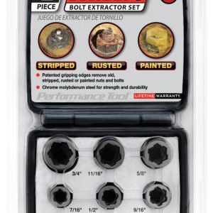 Performance Tool Bolt Extractor, Use to Remove Old/ Stripped/ Rusted/ Painted Nuts and Bolts, 3/8 Inch Drive, Chrome Molybdenum Steel – W38916