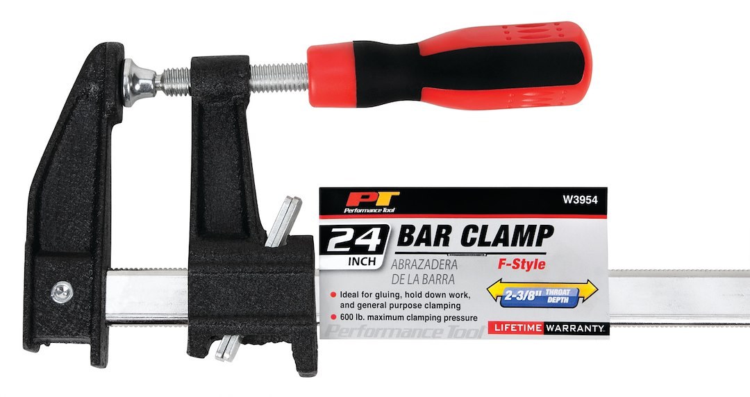 Performance Tool Bar Clamp, 24 Inch, 2-1/2 Inch Throat Depth, Cast Head with Powder Coated, Rubber Comfort Grip Handle, F-Style – W3954