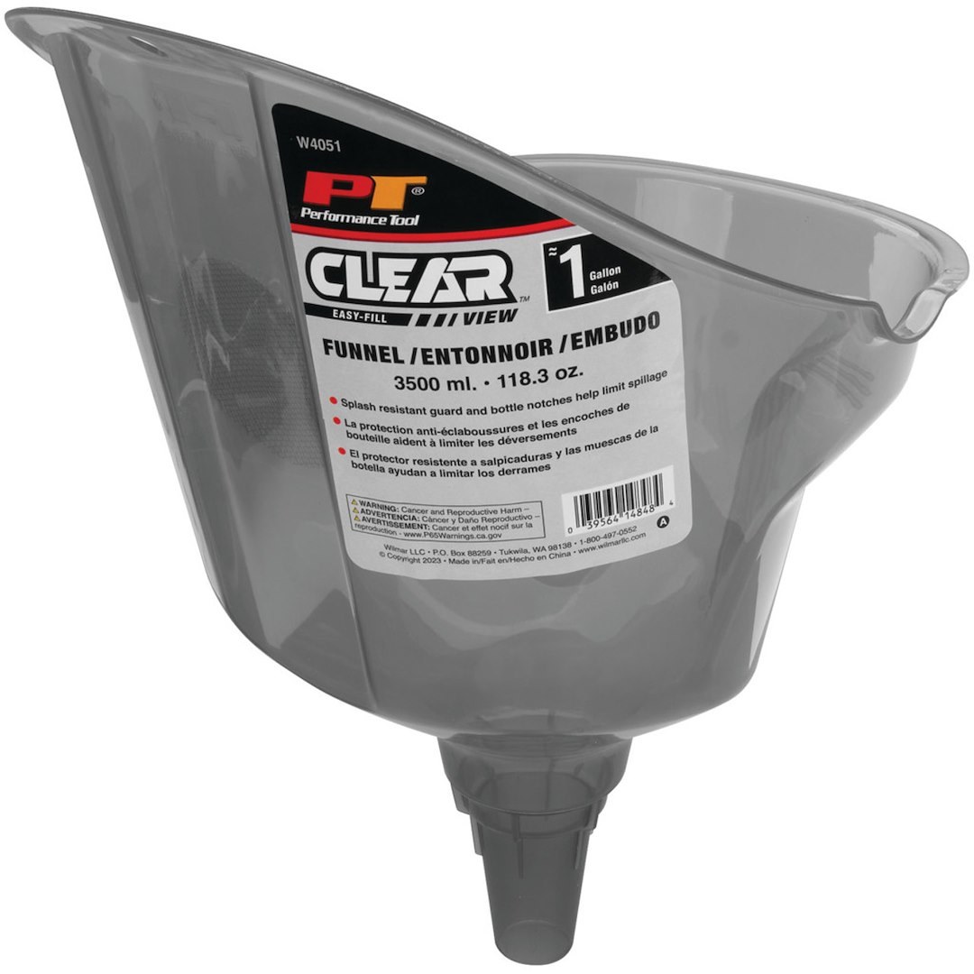 Performance Tool Funnel, Clear View™, Round, Easy Fill, 1 Gallon Capacity, Transparent, Polypropylene – W4051