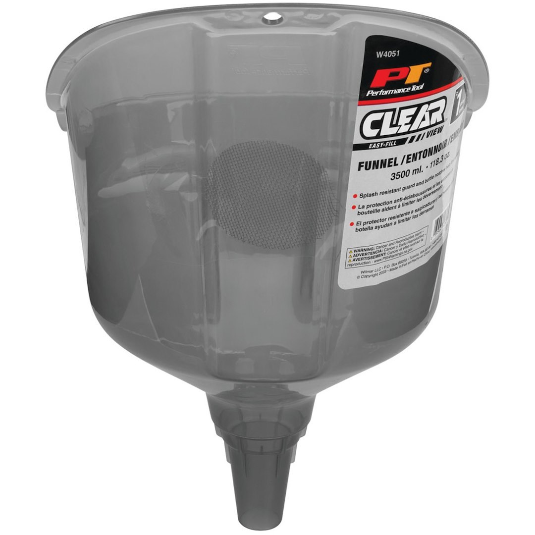 Performance Tool Funnel, Clear View™, Round, Easy Fill, 1 Gallon Capacity, Transparent, Polypropylene – W4051