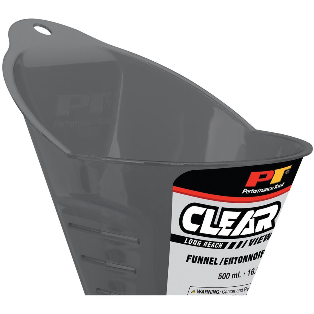 Performance Tool Funnel, Clear View™, Round, Long Reach, 1 Pint Capacity, Transparent, Polypropylene – W4052