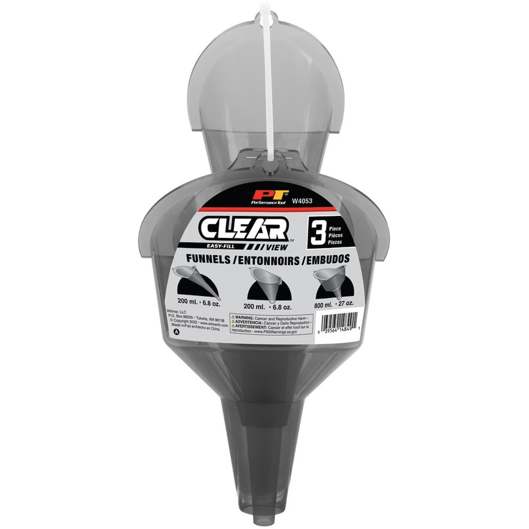 Performance Tool Funnel, Clear View™, Round, Easy Fill, Set of 3 of 0.4 Pint/ 0.6 Pint/ 1.7 Pint Measuring Capacity, Transparent – W4053