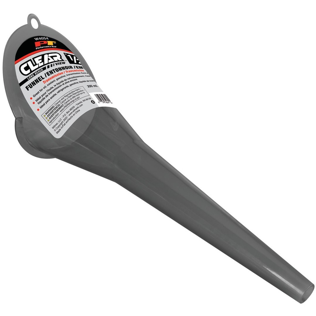 Performance Tool Funnel, Clear View™, Round, Long Reach, 0.4 Pint Capacity, Transparent, Polypropylene – W4054