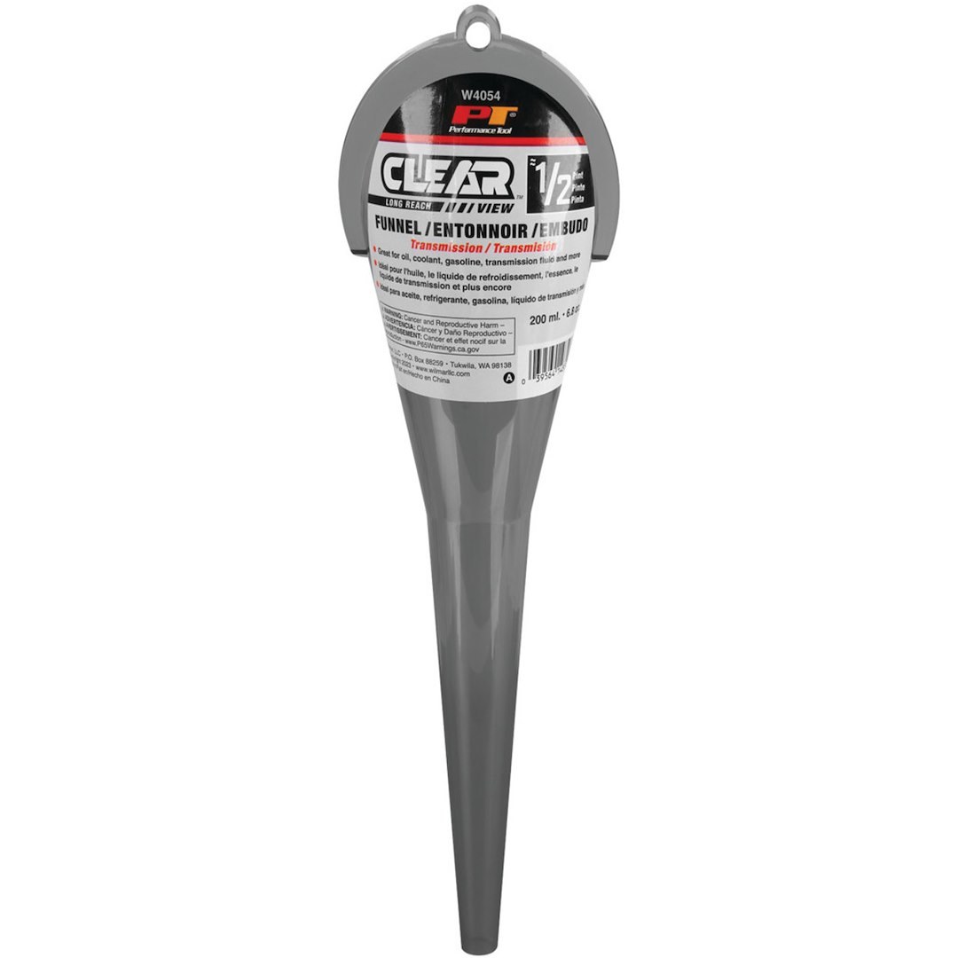 Performance Tool Funnel, Clear View™, Round, Long Reach, 0.4 Pint Capacity, Transparent, Polypropylene – W4054
