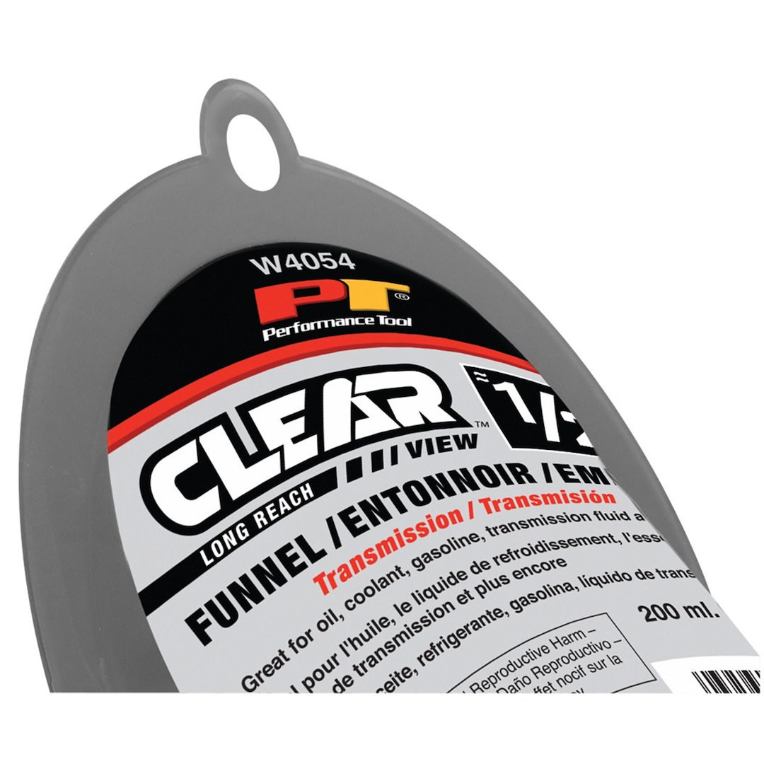 Performance Tool Funnel, Clear View™, Round, Long Reach, 0.4 Pint Capacity, Transparent, Polypropylene – W4054