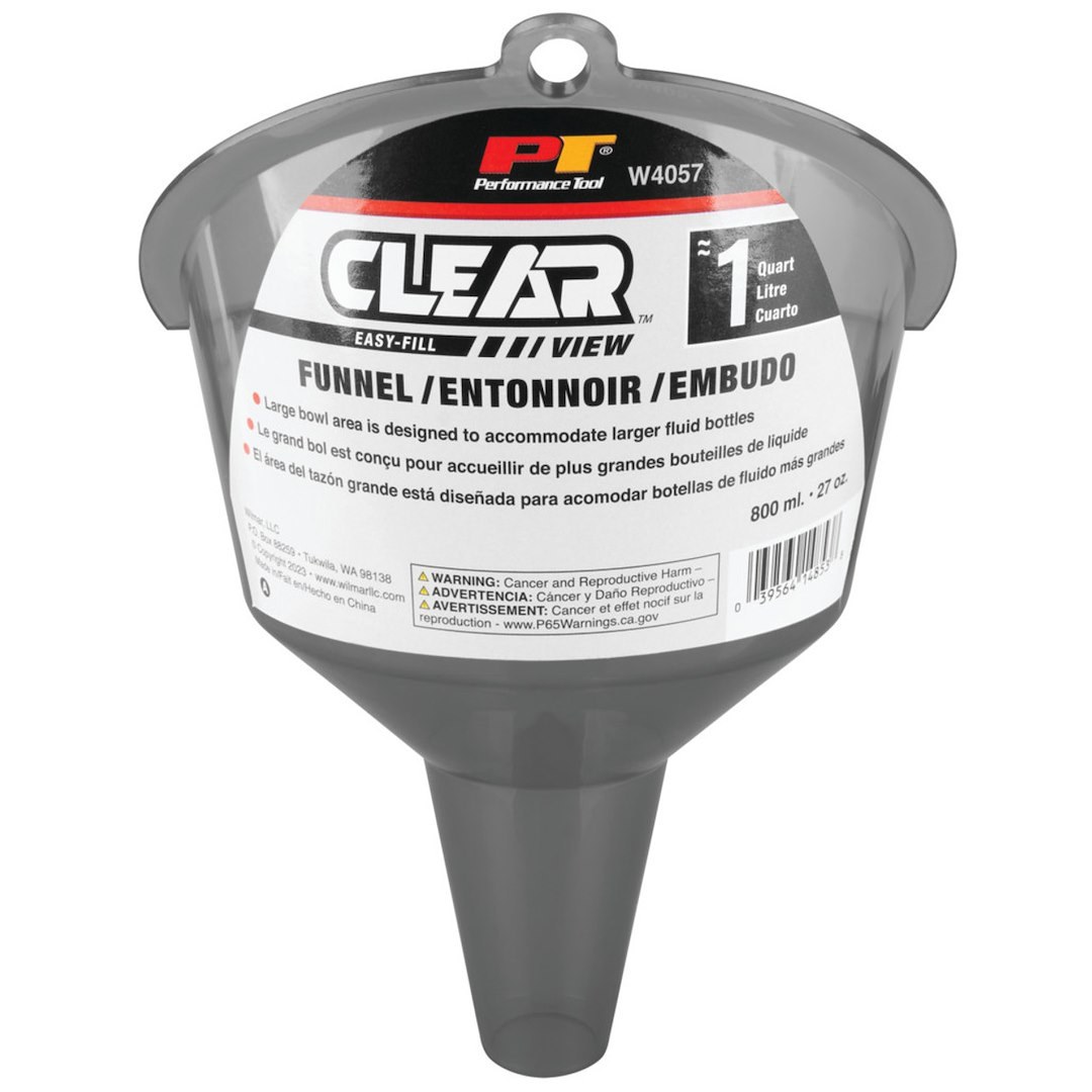 Performance Tool Funnel, Clear View™, Round, Easy Fill, 1.7 Pint Capacity, Transparent, Polypropylene – W4057