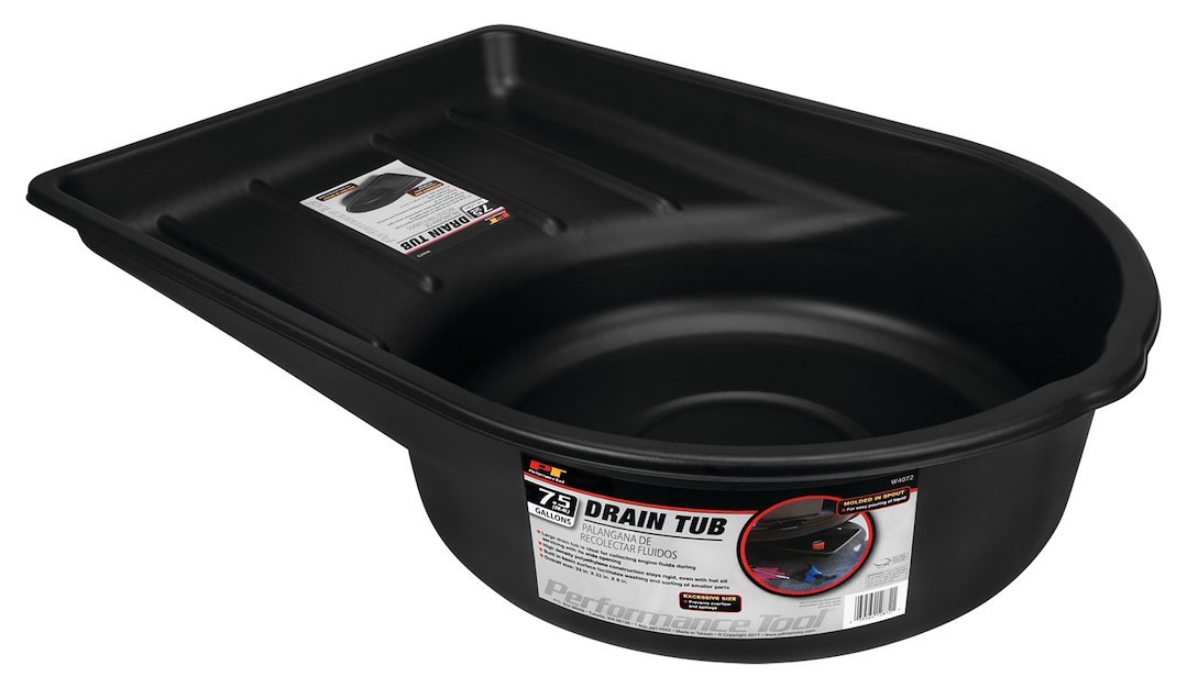 Performance Tool Drain Pan, 7-1/2 Gallon, 33 Inch X 22 Inch X 8 Inch, Black, High Density Polyethylene, Without Handle – W4072