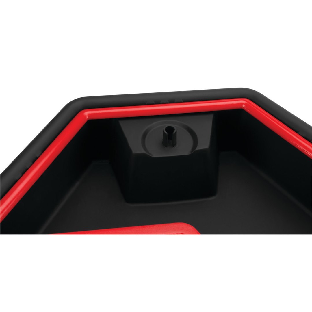 Performance Tool Drain Pan, 2 IN 1, 8 Liter Capacity, 18-1/2 Inch Wide Hexagon, 5-3/8 Inch Height, Black/ Red, Polypropylene, Without Handle – W4074