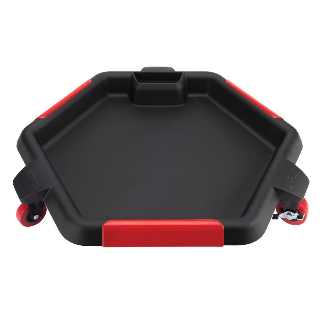 Performance Tool Drain Pan, 2 IN 1, 8 Liter Capacity, 18-1/2 Inch Wide Hexagon, 5-3/8 Inch Height, Black/ Red, Polypropylene, Without Handle – W4074
