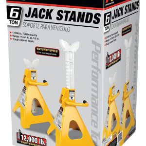 Performance Tool Jack Stand, 6 Ton Capacity, Ratchet Style, 9-5/8 Inch X 10-15/16 Inch Base, 15-1/2 Inch Minimum Height – W41023