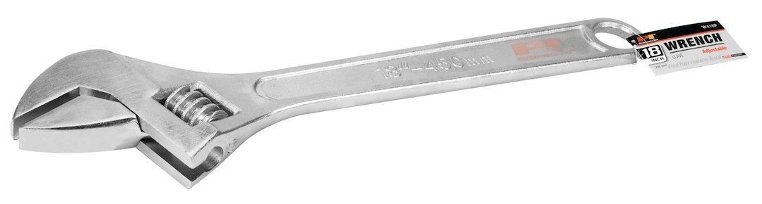 Performance Tool Adjustable Wrench, 18 Inch Length, Polished, Alloy Steel, Single – W418P