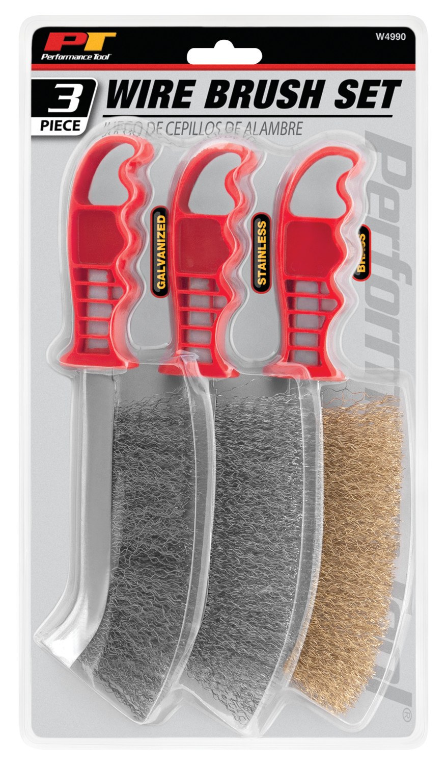 Performance Tool Wire Brush, Hand Use, 201 Stainless/ Galvanized/ Brass, 33 Gauge 7/8 Inch Long Steel Bristles – W4990