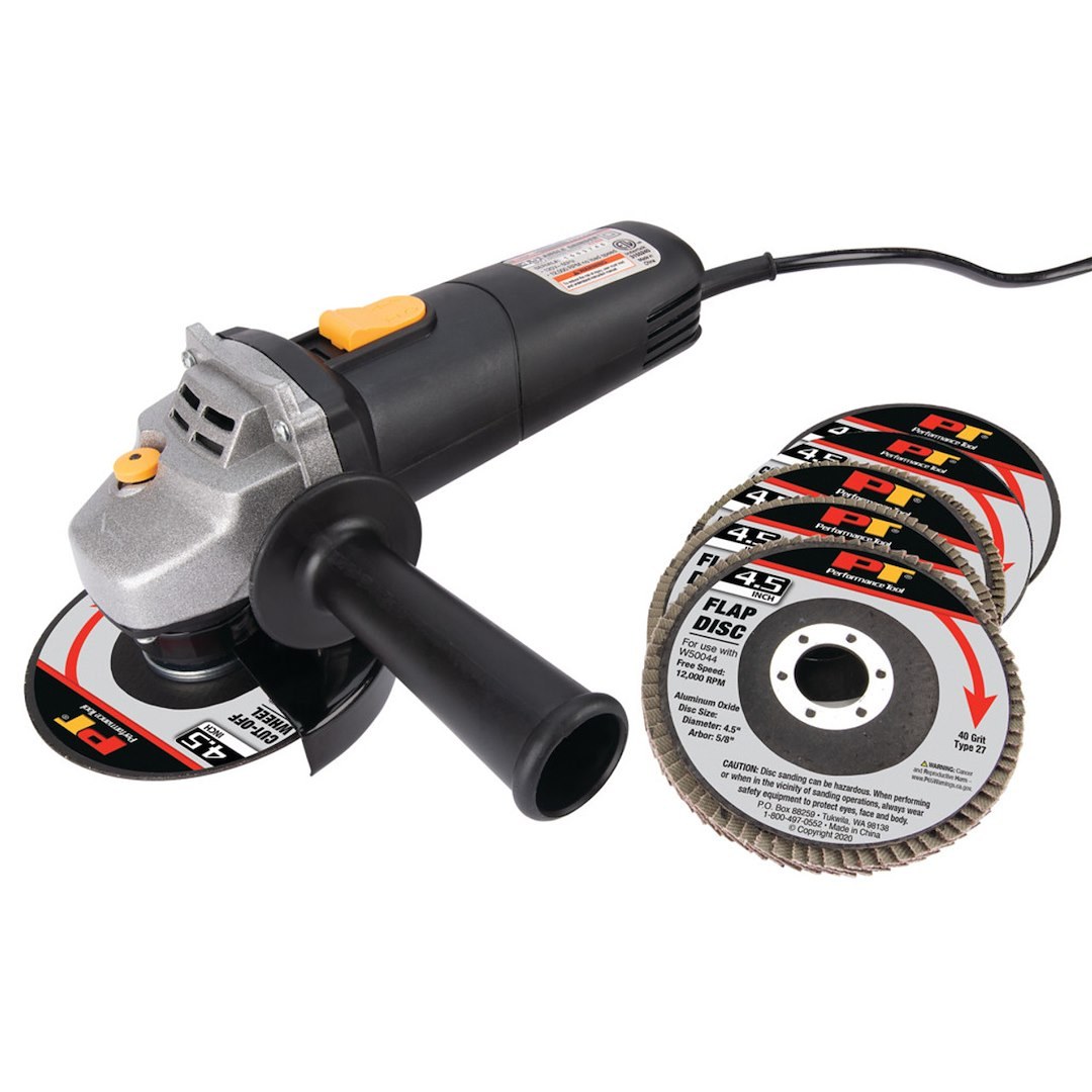 Performance Tool Die Grinder, Air, 90 Degree Angle, 5 Amps, 11000 RPM Free Speed, 4-1/2 Inch Wheel Diameter – W50044