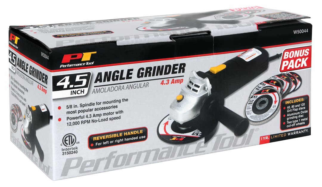 Performance Tool Die Grinder, Air, 90 Degree Angle, 5 Amps, 11000 RPM Free Speed, 4-1/2 Inch Wheel Diameter – W50044