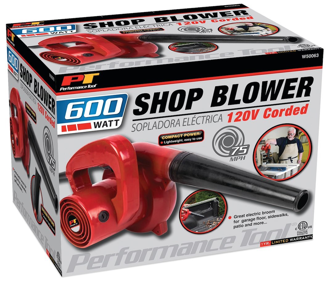 Performance Tool Shop Blower, 120 Volts AC, 5 Amp, 600 Watts, 16000 RPM Maximum Speed, 75 Cfm Output, 98 Decibels Sound Rating – W50063
