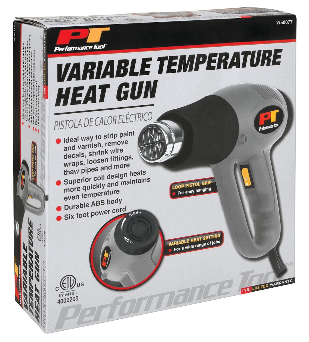 Performance Tool Heat Gun, Electric with 6 Foot Power Cord, Variable Temperature – W50077