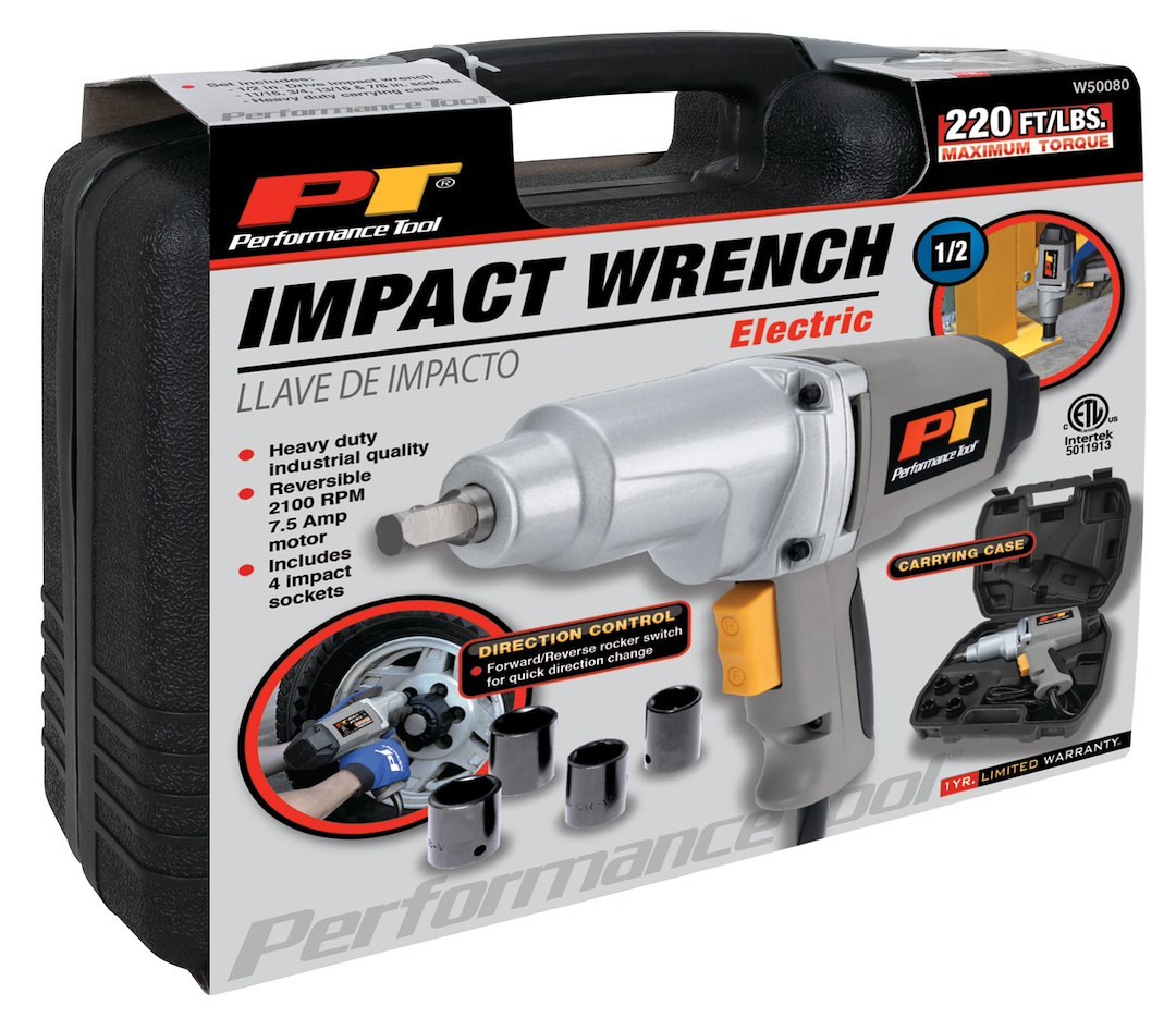 Performance Tool Impact Driver, Used for Loosening and Tightening Fasteners, 1/2 Inch Drive, Black Handle – W50080