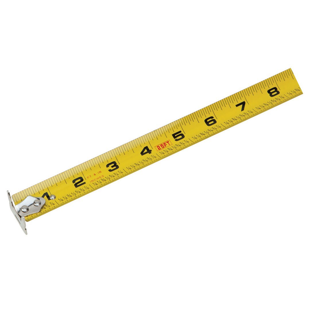 Performance Tool Tape Measure, Clear Polycarbonate Housing, 25 Foot Length, With Double Sided Hook/ Belt Hook and Wrist Strap – W5041