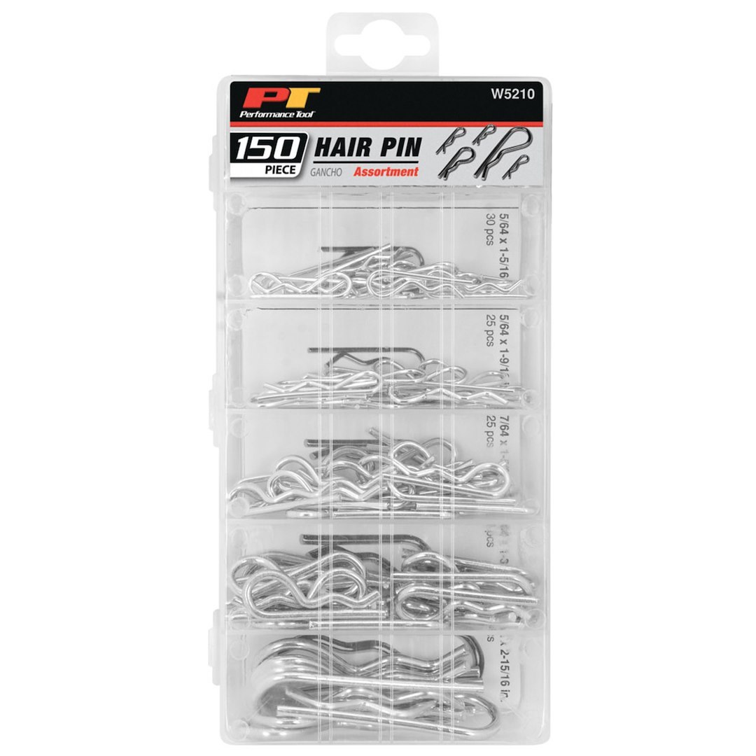 Performance Tool Hair Pin Clip Assortment, E-Clip Assortment, Carbon Steel – W5210