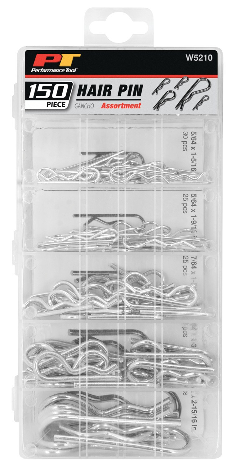 Performance Tool Hair Pin Clip Assortment, E-Clip Assortment, Carbon Steel – W5210