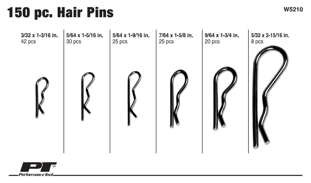 Performance Tool Hair Pin Clip Assortment, E-Clip Assortment, Carbon Steel – W5210