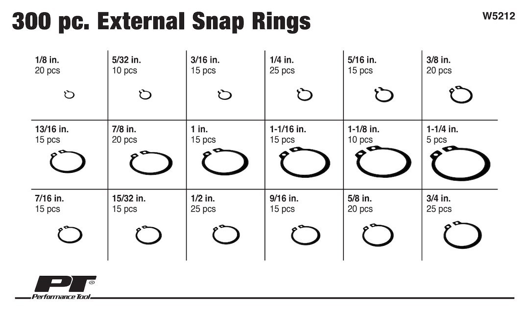 Performance Tool Multi Purpose Snap Ring Assortment, Steel – W5212