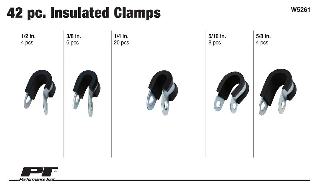 Performance Tool Cable Clamp, U-Shape Type, (20) 1/4 Inch/ (8) 5/16 Inch/ (6) 3/8 Inch/ (4) 1/2 Inch/ (4) 5/8 Inch – W5261