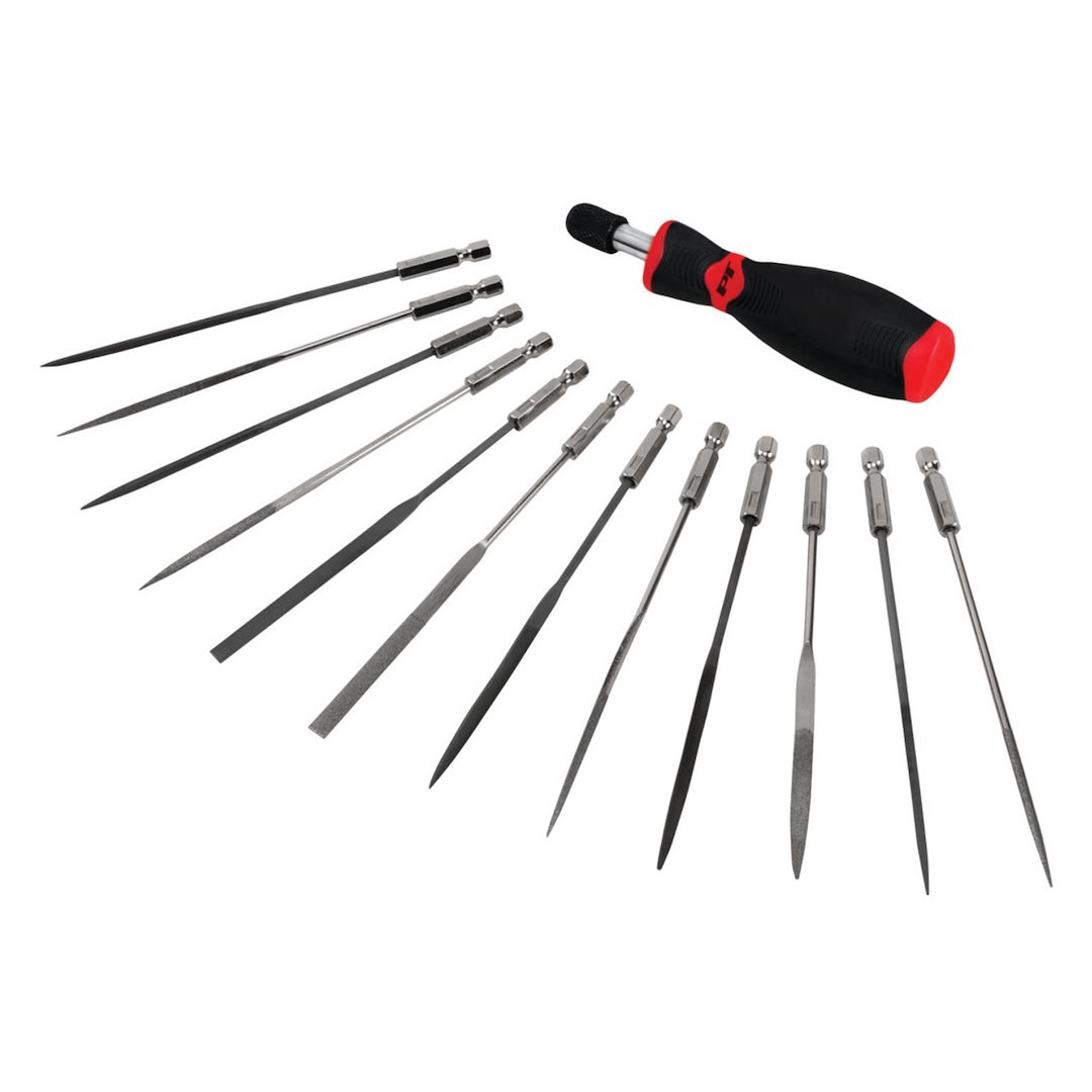 Performance Tool Metal File, Micro File Set, 1/4 Inch Hex Shank, Non-Slip Molded Handle, Set of 12 – W5391