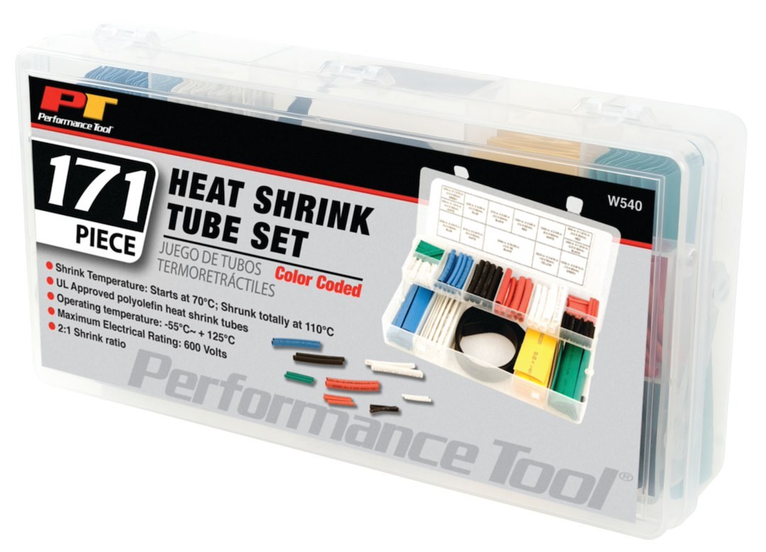 Performance Tool Heat Shrink Tubing Assortment, Polyolefin Tubing, With 1-3/16 to 39-3/8 Inch Length Tubes/ Two-Tier Folding Case – W540