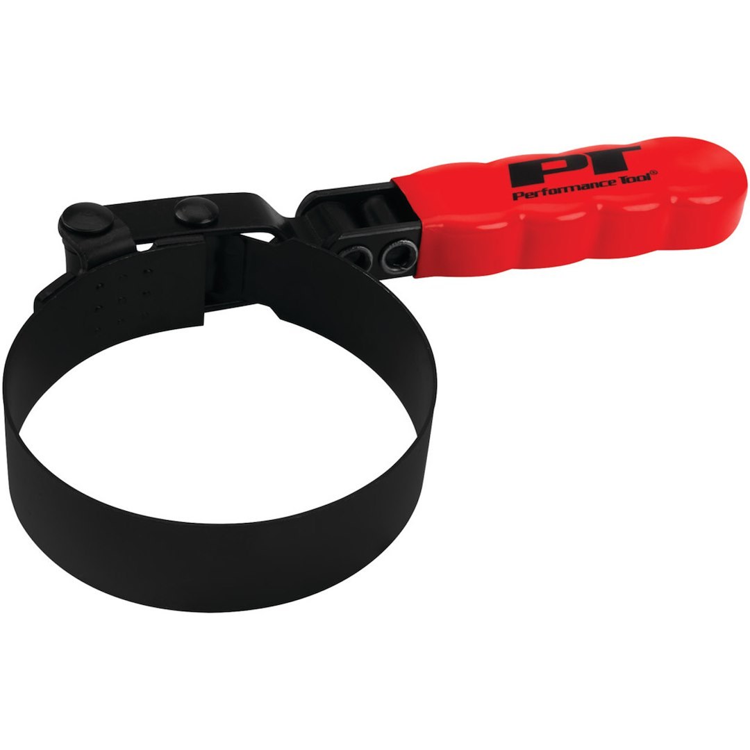 Performance Tool Oil Filter Wrench, Fits Spin on Type Filters, Band Type, 2-7/8 to 3-1/4 Inch Size, Vinyl Grip Handles – W54045