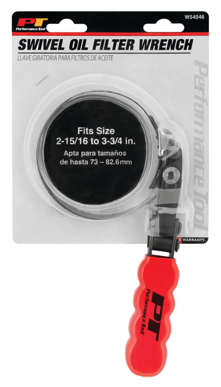 Performance Tool Oil Filter Wrench, Fits Spin on Type Filters, Band Type, 2-15/16 to 3-3/4 Inch Size, Vinyl Grip Handles – W54046