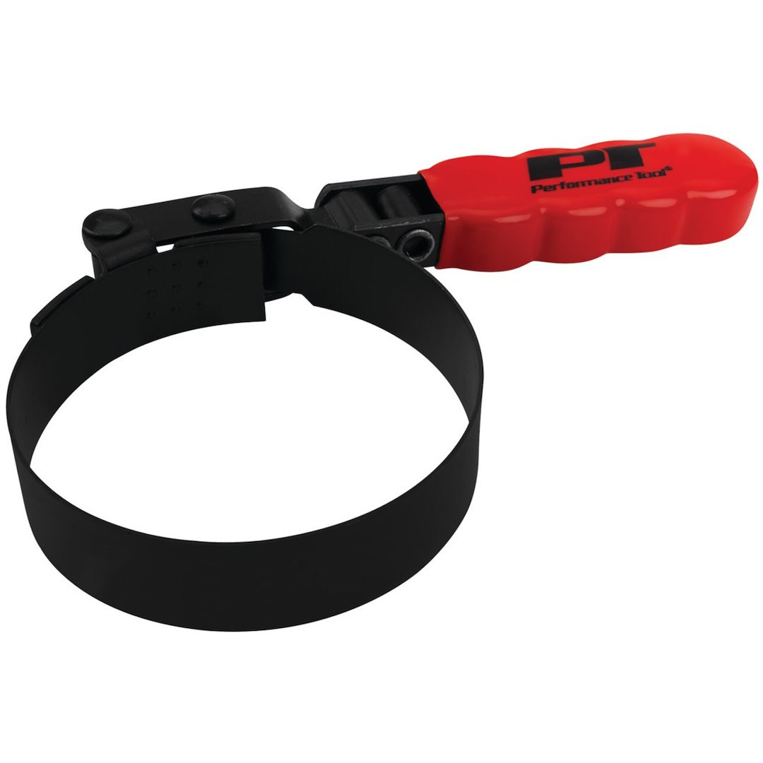 Performance Tool Oil Filter Wrench, Fits Spin on Type Filters, Band Type, 3-1/2 to 3-7/8 Inch Size, Vinyl Grip Handles – W54047