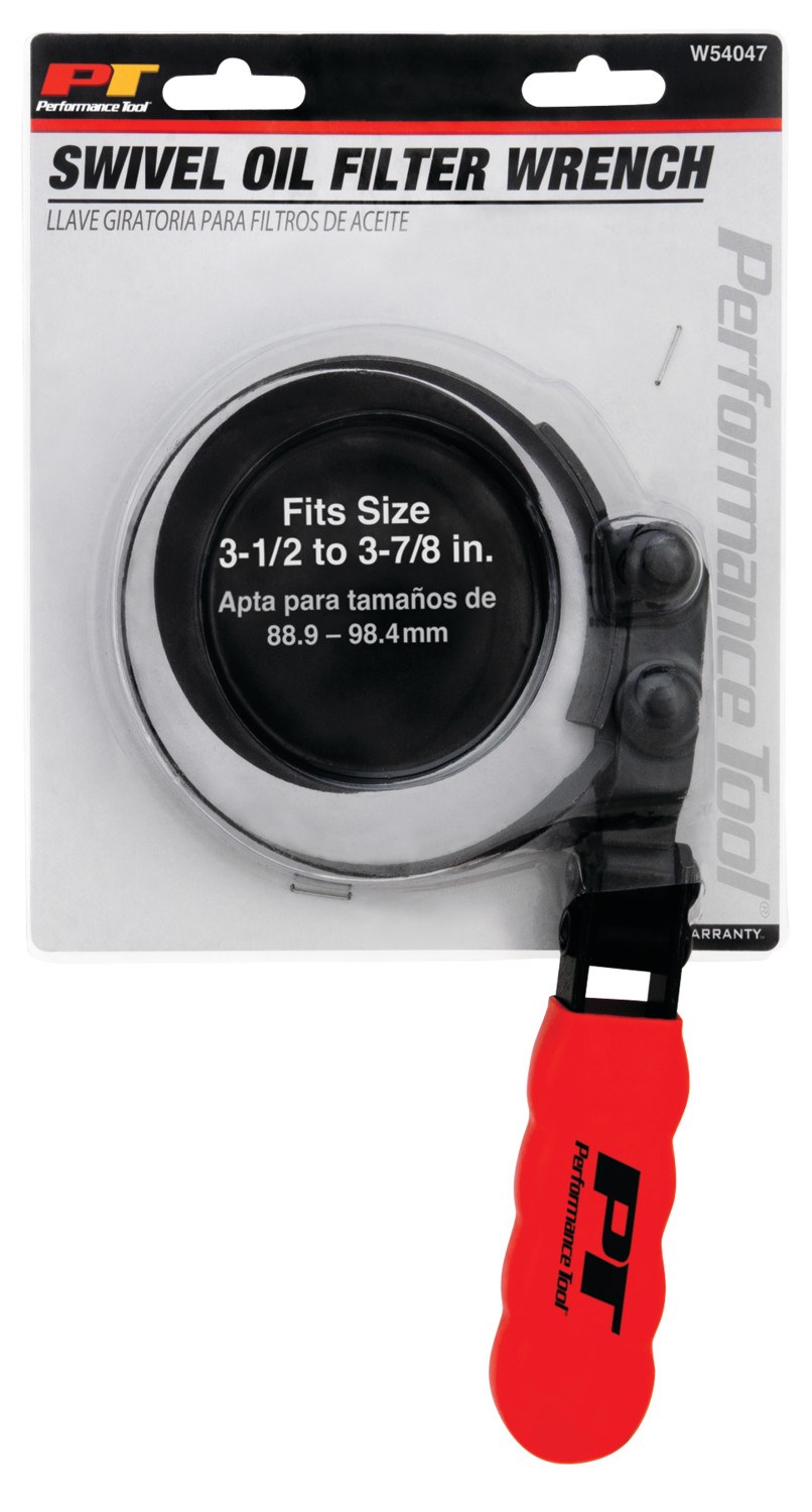 Performance Tool Oil Filter Wrench, Fits Spin on Type Filters, Band Type, 3-1/2 to 3-7/8 Inch Size, Vinyl Grip Handles – W54047