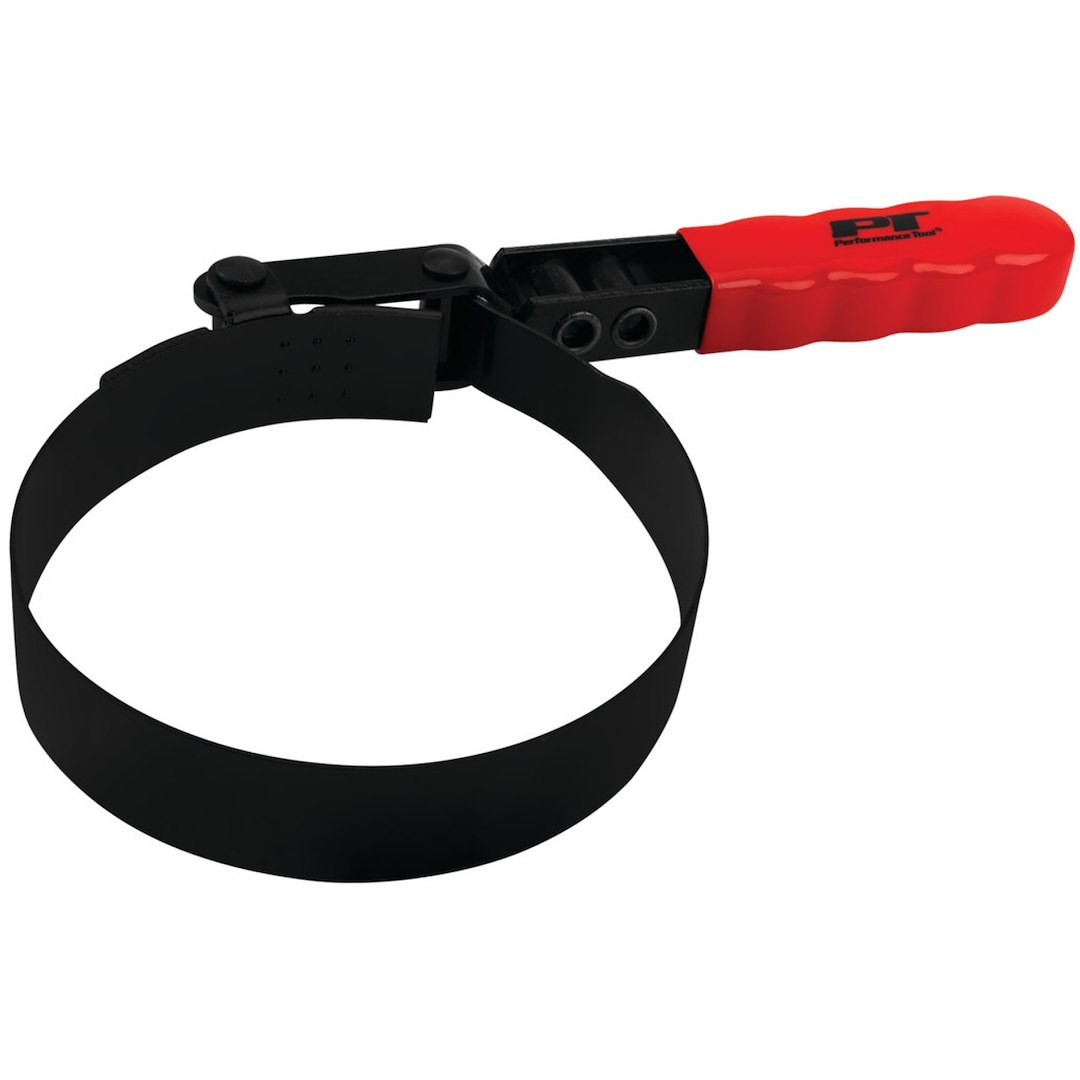 Performance Tool Oil Filter Wrench, Fits Spin on Type Filters, Band Type, 4 to 4-3/8 Inch Size, Vinyl Grip Handles – W54048