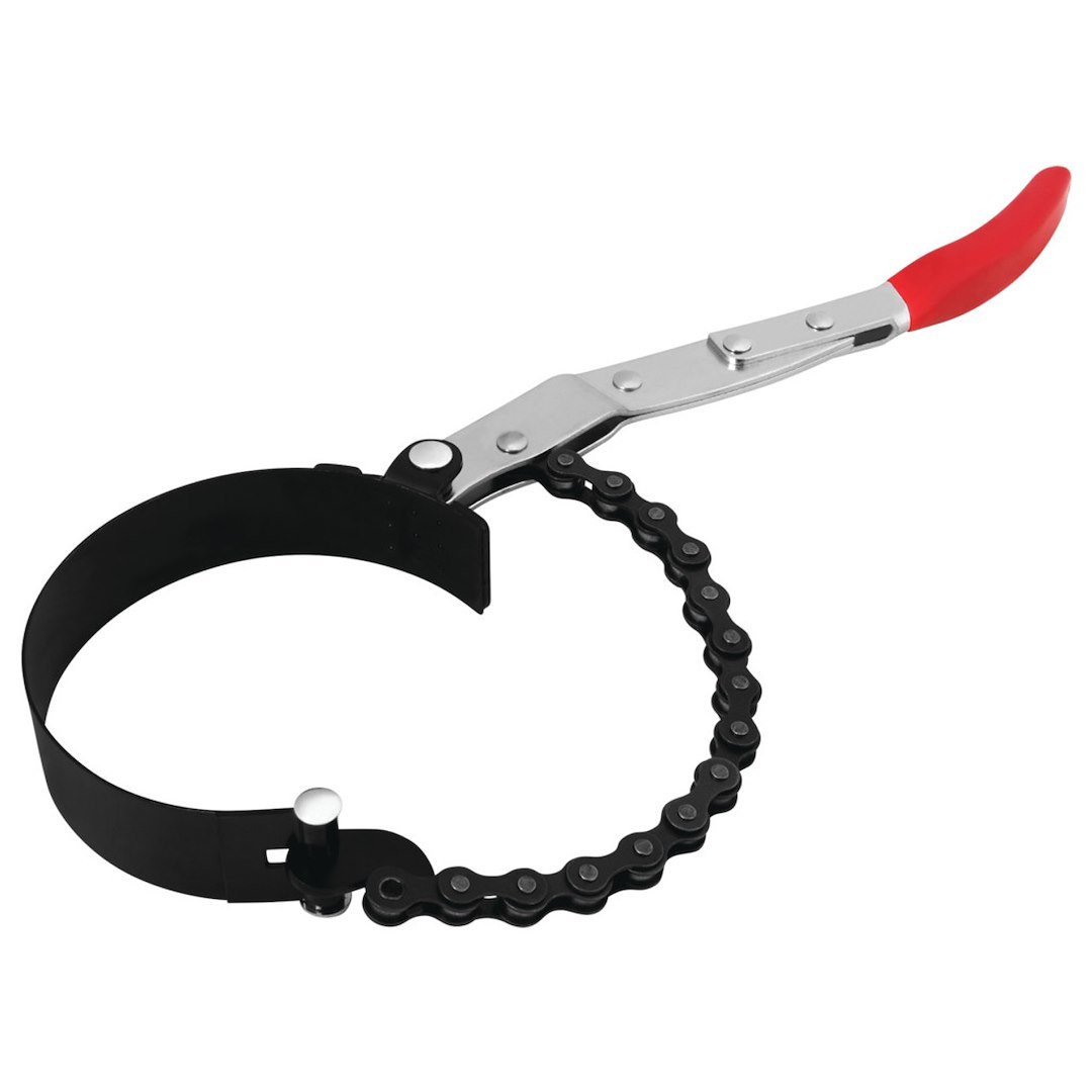 Performance Tool Oil Filter Wrench, Fits Filters Up to 4-1/2 Inch, Chain Type, Steel Chain and Vinyl Grip Handle – W54060
