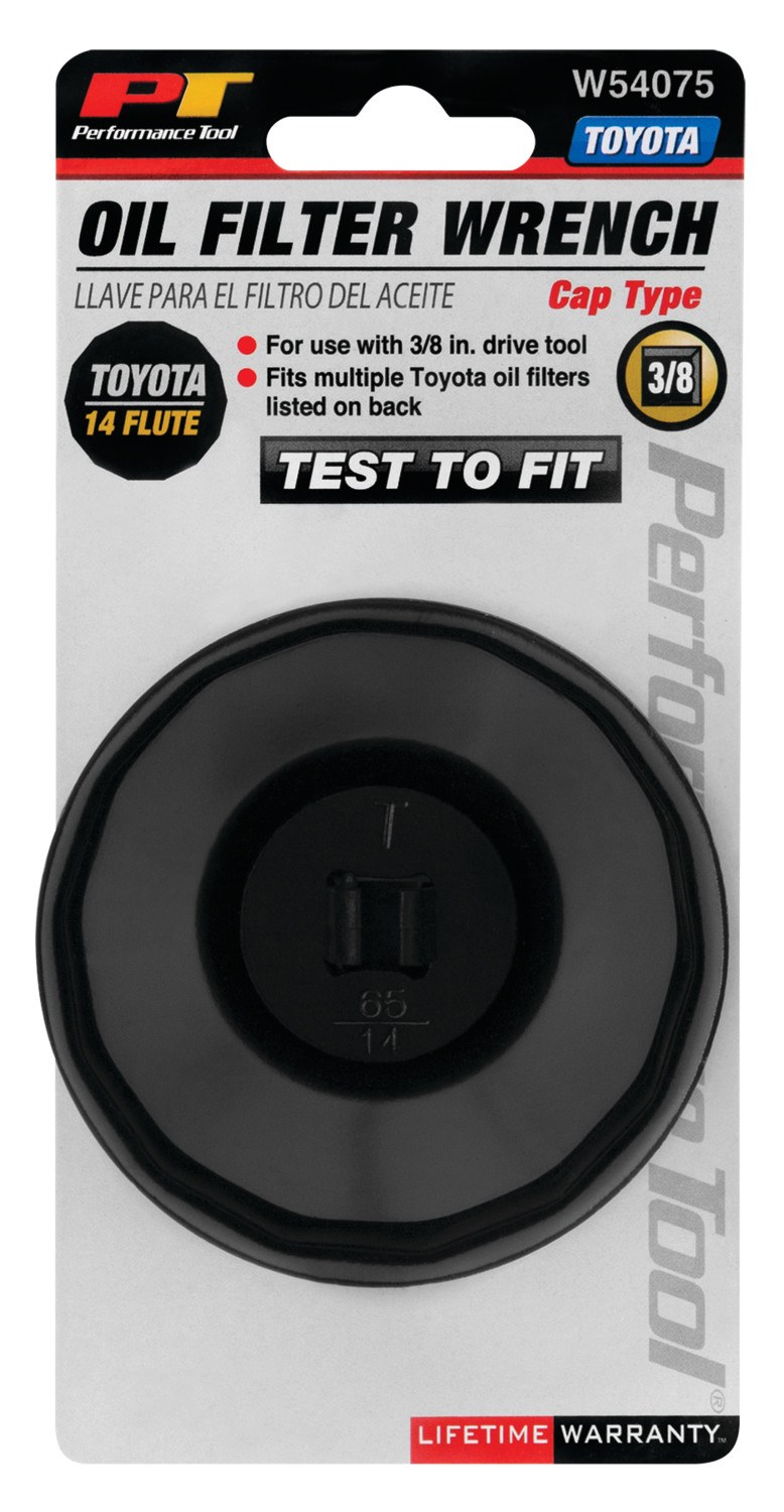 Performance Tool Oil Filter Wrench, Fits Toyota Oil Filters, Cap Type, 3/8 Inch Drive, Black, Steel – W54075