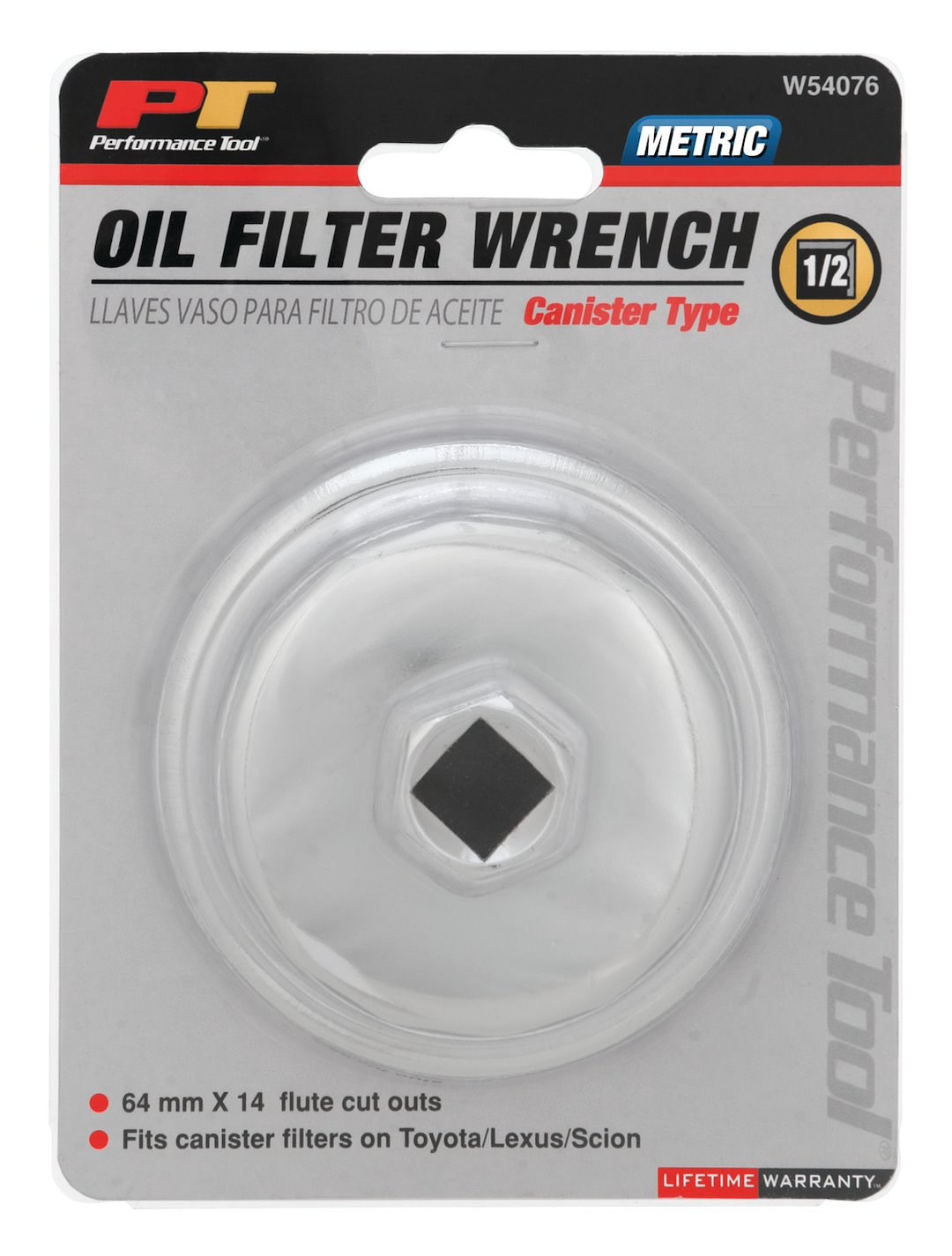 Performance Tool Oil Filter Wrench, Fits Canister Oil Filter for Toyota/ Lexus/ Scion, Canister Type, 1/2 Inch Drive, Steel – W54076