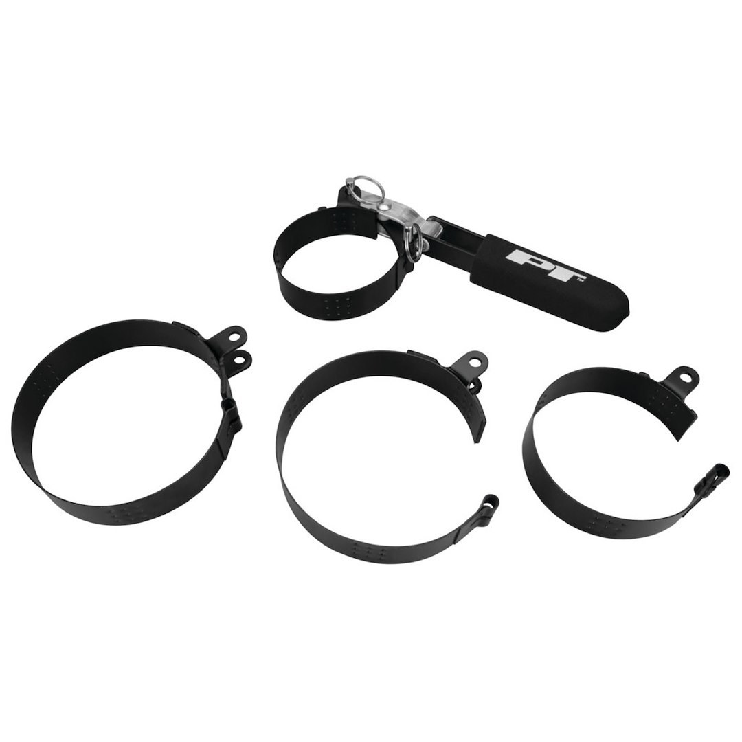 Performance Tool Oil Filter Wrench, Round, Fits Filters from 2-3/8 Inch Diameter to 4-3/8 Inch Diameter, Interchangeable Bands, Black – W54132