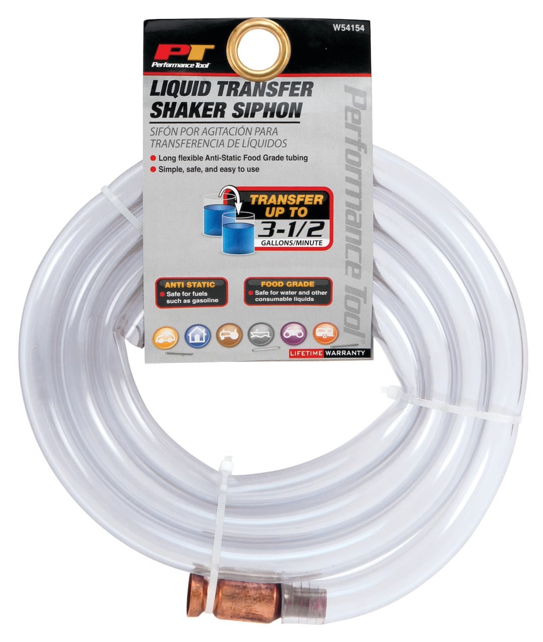 Performance Tool Siphon Hose, For Transferring Fluids from One Container to Another Container, Manual, 6 Foot Length – W54154