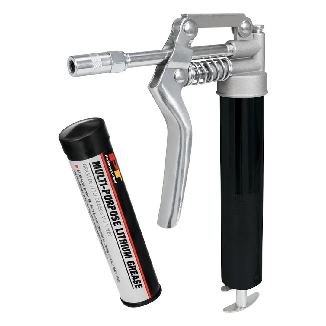 Performance Tool Grease Gun, Use with 3 Ounce Grease Cartridge, Chrome Plated Arm, 4500 PSI Working Pressure/ with 3 Ounce Grease Cartridge – W54205